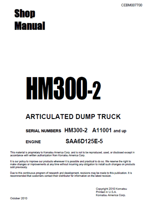 Komatsu HM300-2 Dump Truck Service Manual