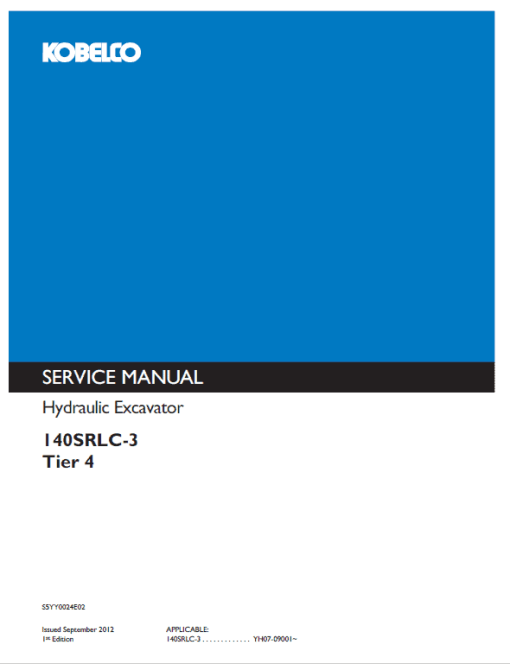 Kobelco 140SRLC-3 Tier 4 Excavator Service Manual