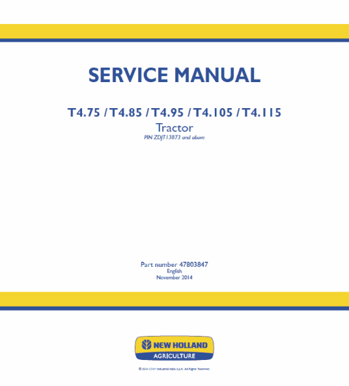 New Holland T4.75, T4.85, T4.95, T4.105, T4.115 Tractor Service Manual - Image 2