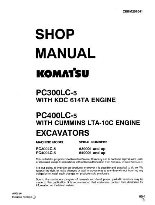 Komatsu PC400-5, PC400LC-5, PC400HD-5 Excavator Service Manual - Image 2