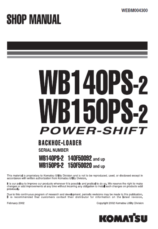 Komatsu WB140PS-2 and WB150PS-2 Backhoe Loader Service Manual - Image 2