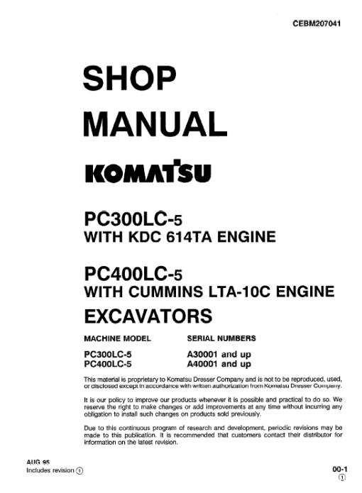 Komatsu PC300-5, PC300LC-5, PC300HD-5 Excavator Service Manual - Image 2