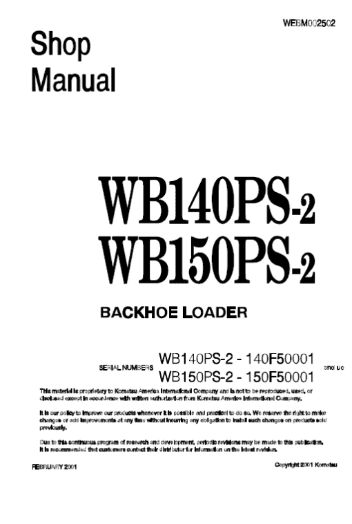 Komatsu WB140PS-2 and WB150PS-2 Backhoe Loader Service Manual