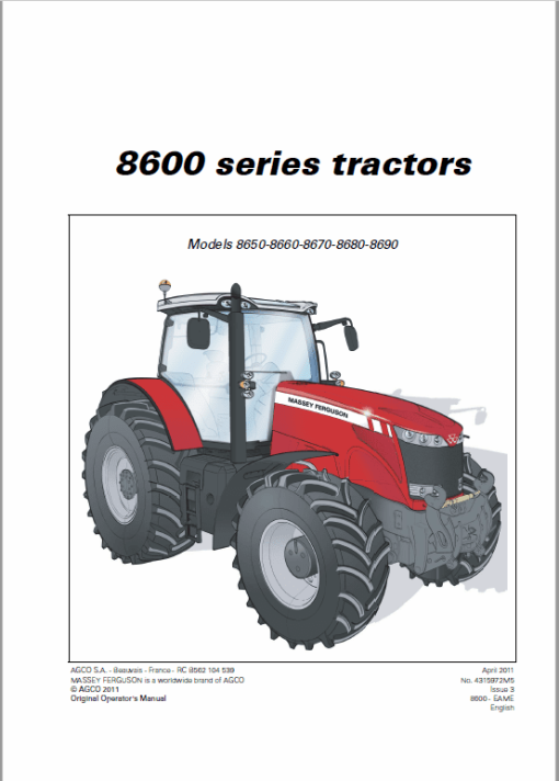 Massey Ferguson 8650, 8660, 8670, 8680, 8690 Tier 4i Tractor Service Manual - Image 4