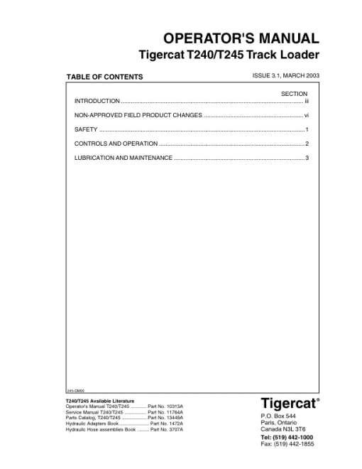 Tigercat T240, T245 Loader Repair Service Manual - Image 4