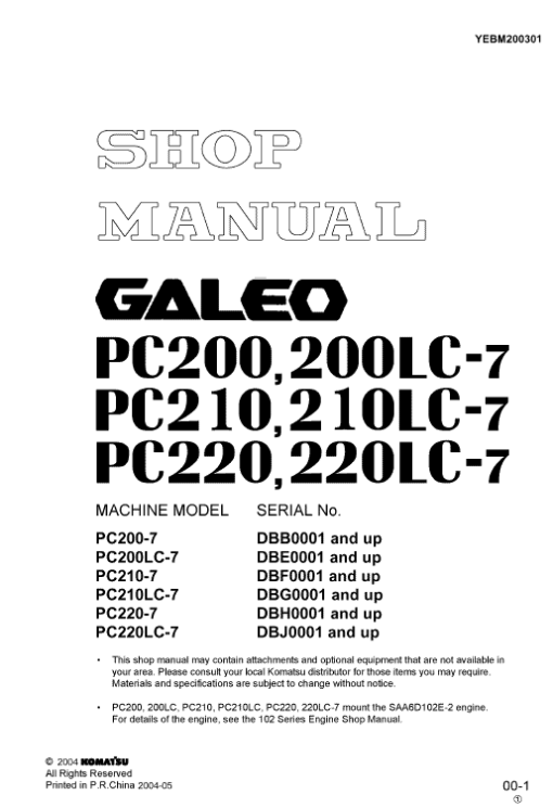 Komatsu PC220-7, PC220LC-7 Excavator Service Manual - Image 5