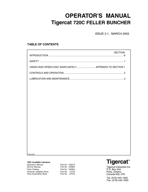 Tigercat 720C Feller Buncher Repair Service Manual (SN 7203001 - 7203499) - Image 5