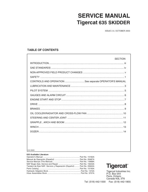 Tigercat C640 Skidder Repair Service Manual (6401001 – 6401499)