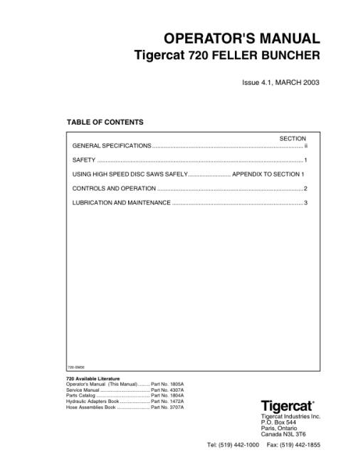 Tigercat 720 Feller Buncher Repair Service Manual (SN 7200101 - 7201660) - Image 2