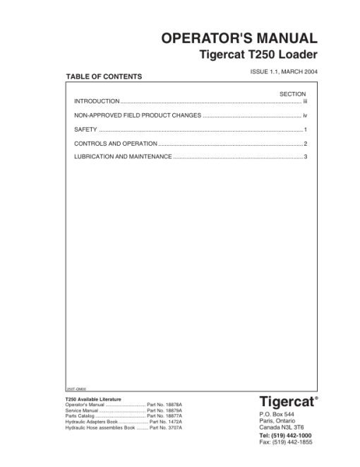 Tigercat T250 Loader Repair Service Manual (250T0101 - 250T0499) - Image 4