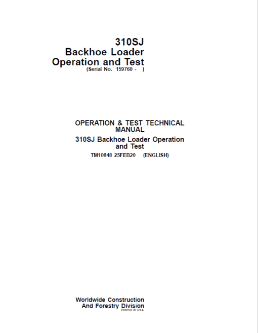 John Deere 310SJ Backhoe Loader Repair Technical Manual (S.N after 159760 - ) - Image 2