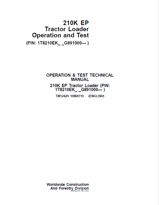 John Deere 210K EP Tractor Loader Repair Technical Manual (S.N after G891000 -) - Image 2