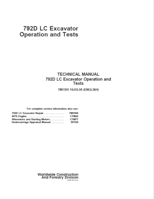 John Deere 792D LC Excavator Repair Technical Manual - Image 2