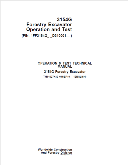 John Deere 3154G Swing Excavator Repair Technical Manual (S.N after D310001 - ) - Image 2