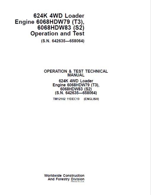 John Deere 624K 4WD Loader with Engine T2 & T3 Technical Manual (SN. 642635 - 658064) - Image 2