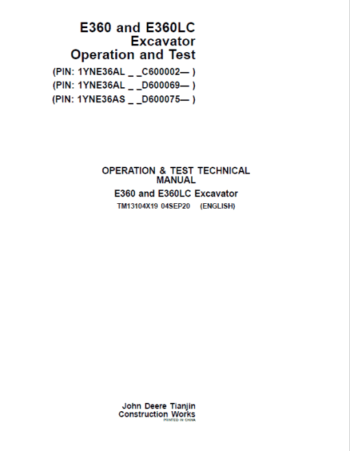 John Deere E360, E360LC Excavator Repair Technical Manual (S.N after C600002 & D600069- ) - Image 2