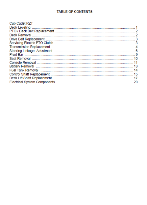 Cub Cadet RZT Series (2004-2005) Service Manual - Image 2