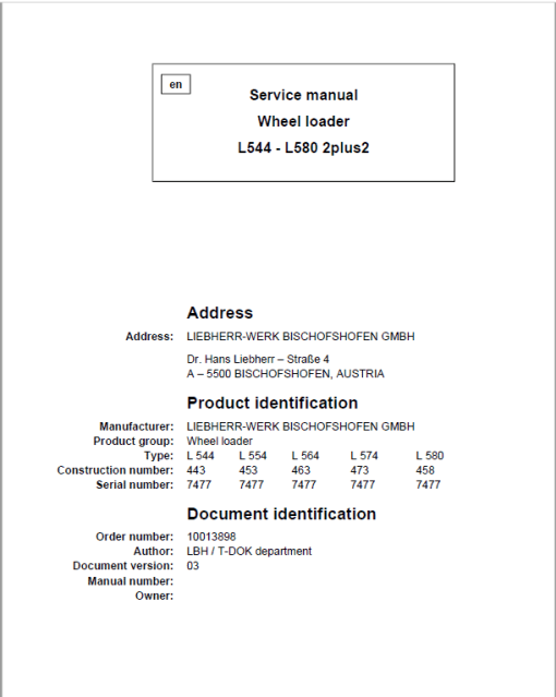 Liebherr L564, L574, L580 2plus2 Wheel Loader Service Manual - Image 2