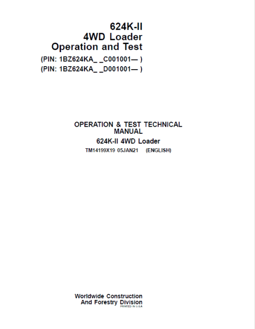 John Deere 624K-II 4WD Loader Technical Manual (S.N after C001001 & D001001 -) - Image 2