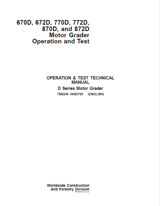 John Deere 670D, 672D, 770D, 772D, 870D, 872D Motor Grader Technical Manual - Image 2