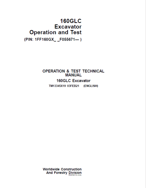 John Deere 160GLC Excavator Repair Technical Manual (S.N after F055671 -) - Image 2