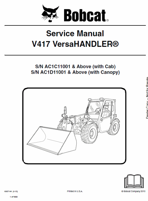 Bobcat V417 VersaHANDLER Telescopic Service Manual - Image 7