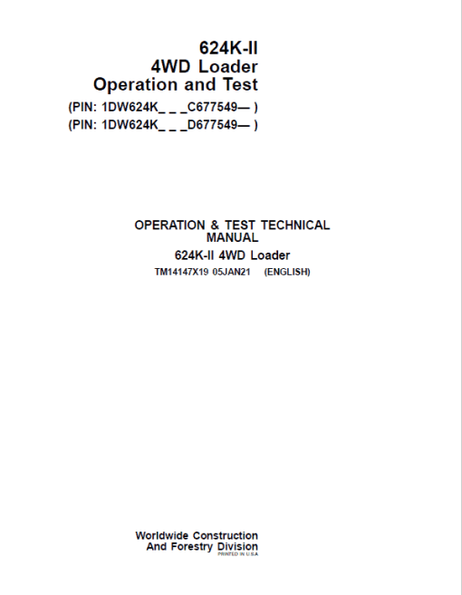 John Deere 624K-II 4WD Loader Technical Manual (S.N after C677549 & D677549 - ) - Image 2