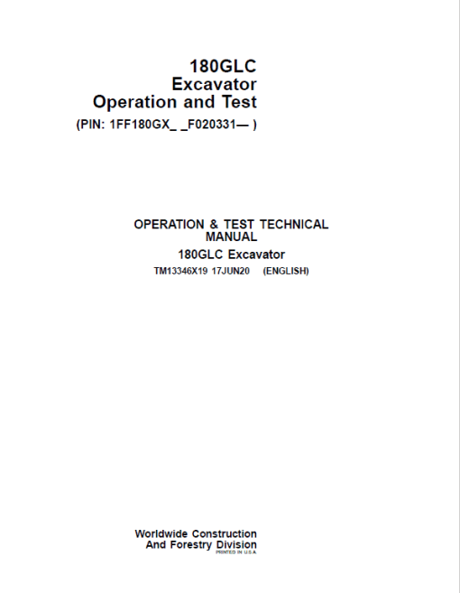 John Deere 180GLC Excavator Repair Technical Manual (S.N after F020331 -) - Image 2