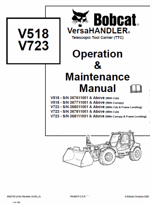 Bobcat V518 VersaHANDLER Telescopic Service Manual - Image 7