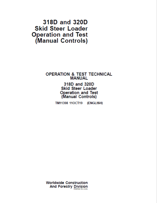 John Deere 318D, 320D SkidSteer Loader Technical Manual (Manual Controls) - Image 2