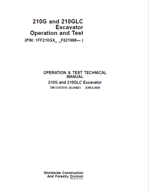 John Deere 210G, 210GLC Excavator Repair Technical Manual (S.N after F521988 -) - Image 2