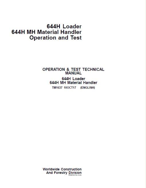 John Deere 644H loader 644H Material Handler Repair Technical Manual - Image 2