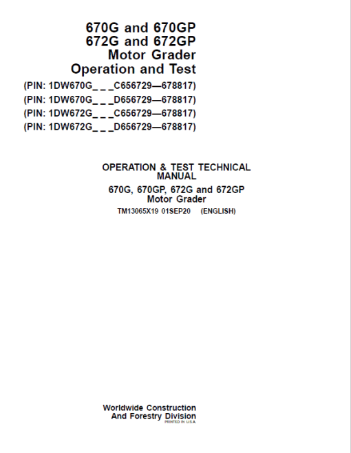 John Deere 670G, 670GP, 672G, 672GP Grader Technical Manual (S.N 656729 -678817) - Image 2