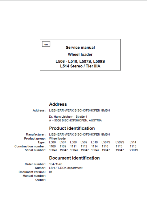 Liebherr L506, L507, L508, L509, L510, L514 Wheel Loader Service Manual - Image 5