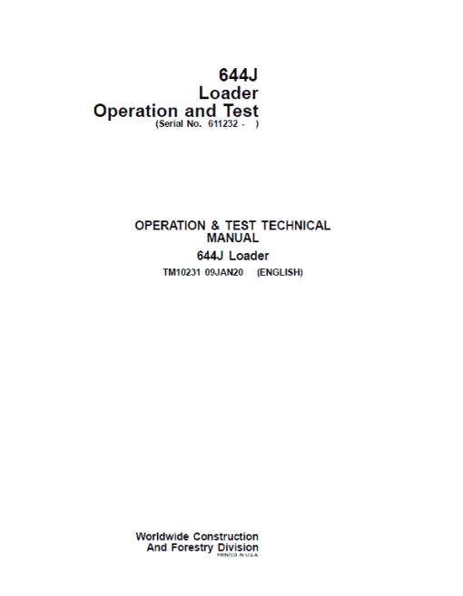 John Deere 644J Loader Repair Technical Manual (SN. after 611232 ) - Image 2