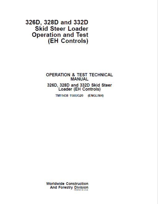 John Deere 326D, 328D, 332D SkidSteer Loader Technical Manual (EH Controls) - Image 2