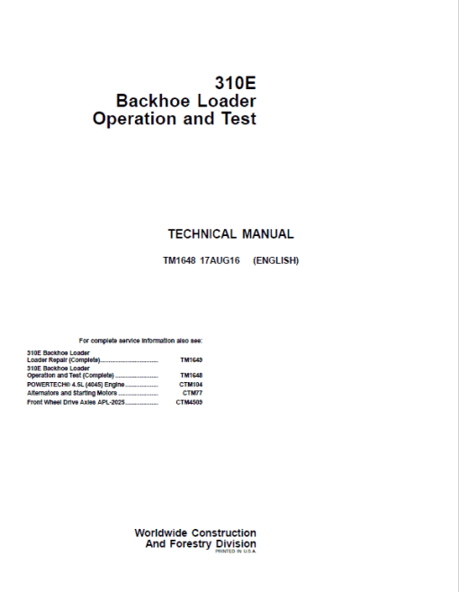 John Deere 310E Backhoe Loader Repair Technical Manual - Image 2