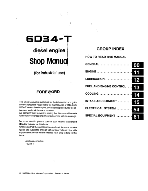 Mitsubishi 6D34-T Diesel Engine Repair Service Manual - Image 2