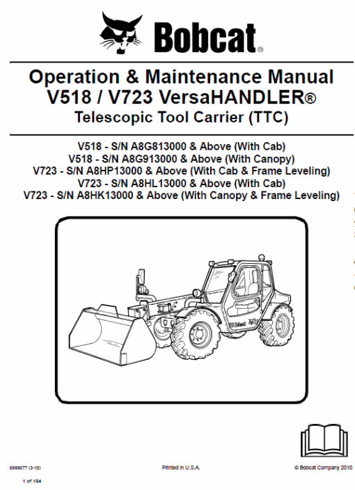 Bobcat V723 VersaHANDLER Telescopic Service Repair Manual - Image 2