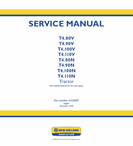 New Holland T4.80N, T4.90N, T4.100N, T4.110N Tractor Service Manual