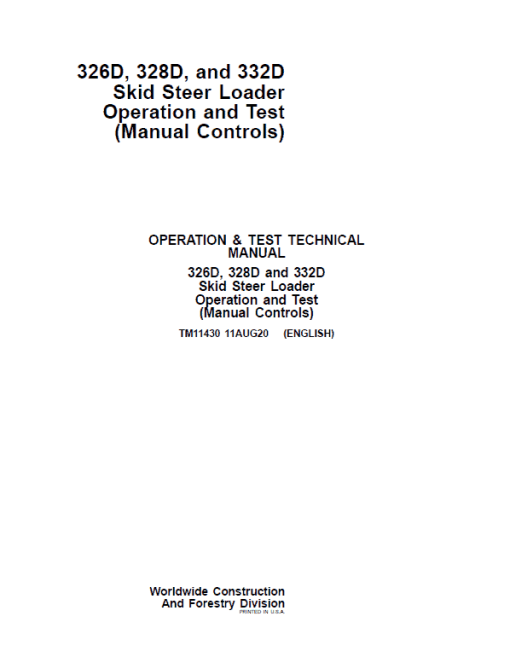 John Deere 326D, 328D, 332D SkidSteer Loader Technical Manual (Manual Controls) - Image 2