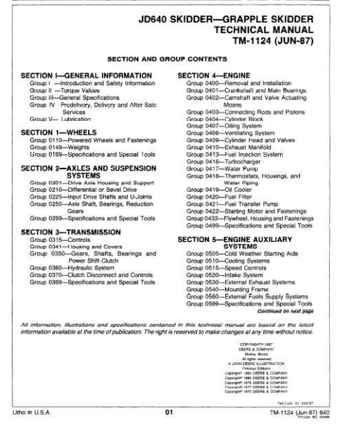 John Deere 640 Skidder Repair Technical Manual (TM1124) - Image 2