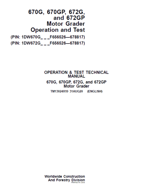 John Deere 670G, 670GP, 672G, 672GP Grader Technical Manual (S.N F656526 -F678817) - Image 2