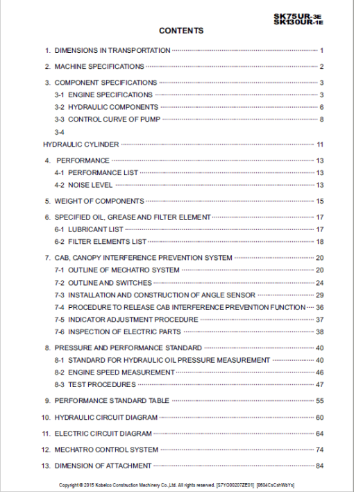 Kobelco SK75UR-3E, SK130UR-3E Excavator Service Handbook Manual - Image 2