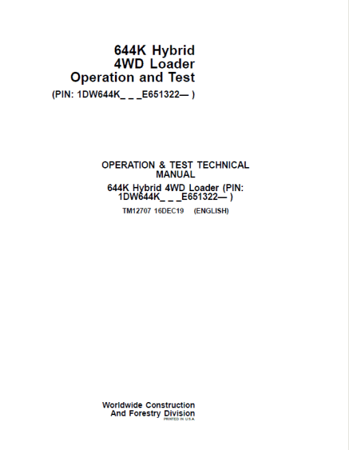 John Deere 644K Hybrid 4WD Loader Technical Manual (S.N after E651322 -) - Image 2