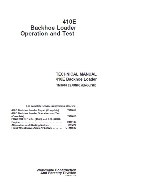 John Deere 410E Backhoe Loader Repair Technical Manual - Image 2