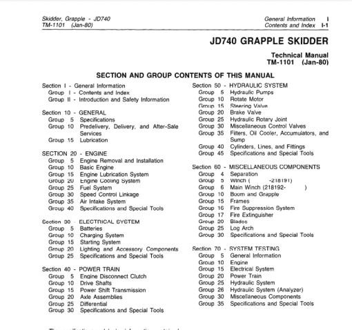 John Deere 740 Skidder Repair Technical Manual (TM1059 and TM1101) - Image 3