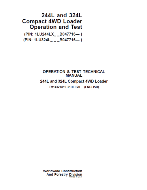 John Deere 244L, 324L Compact 4WD Loader Repair Technical Manual (S.N after B047716 - ) - Image 5