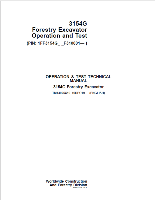 John Deere 3154G Swing Excavator Repair Technical Manual (S.N after F310001 - ) - Image 2