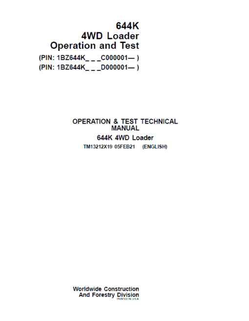 John Deere 644K 4WD Loader Technical Manual (S.N. after C000001 & D000001 - ) - Image 2